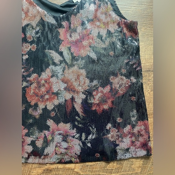 TRIBAL JEANS sexy sequin floral swing cami tank floral shiny sz M party date EUC - Picture 8 of 13